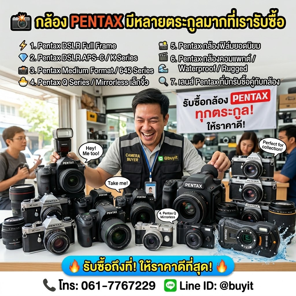 กล้อง Pentax หลายตระกูลที่รับซื้อ พร้อมเลนส์และอุปกรณ์